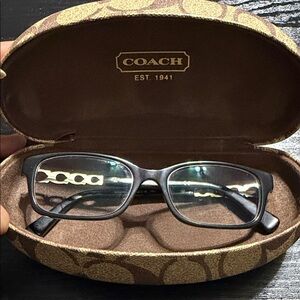 Coach Tan and Brown Patterned with black coach reading glasses